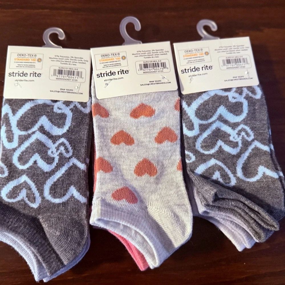 Stride Rite Surprize Girls Socks 3 3-Pack - Pink, White, Cream NWT Shoe Size 7-2